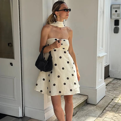 Ticketsx Polka Dot Dress Women's Sexy Scarf One Shoulder Backless Pleated Strapless Mini Dress Female Summer Luxury Loose Dress