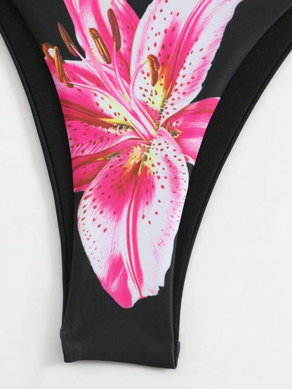 2025 New Flower Print Bikini Set Women's High Waist Long Skirt 3 Piece Swimsuit Sexy Mini Triangle Backless Thong Bathing Suit