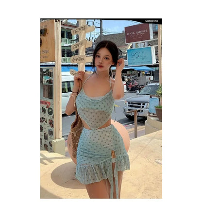 Women's Mint Mambo Bikini Set Luxury Skirted Two-Piece Swim Dress with Push-Up Top Slimming Hot Spring Resort Swimwear