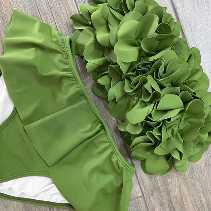 2025 Summer New Sexy Petal Push Up Backless Bikini Set Women Fashion Flower Ruffles Bikini Lady Solid Beachwear Bathing Suit