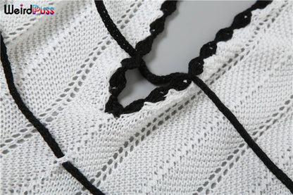 Weird Puss Sexy Elegant Halter Dress Women Summer Backless Lace-Up Color-Block Sleeveless Trendy Nightclub Wild Fashion Clothing