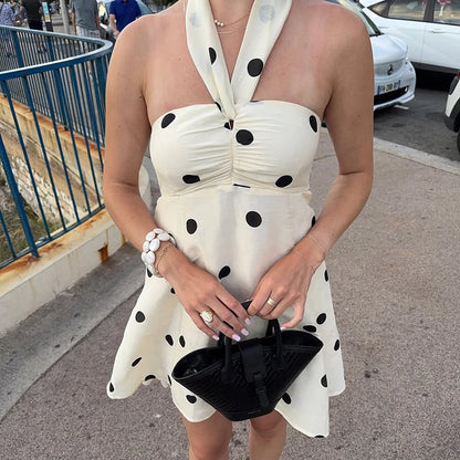 Ticketsx Polka Dot Dress Women's Sexy Scarf One Shoulder Backless Pleated Strapless Mini Dress Female Summer Luxury Loose Dress