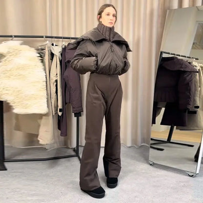 Cotton Ski Women's Winter Jumpsuit Sets Zipper Loose Jacket Straight Pants Suits Skiwear Snow Commute Street Outdoors Romper