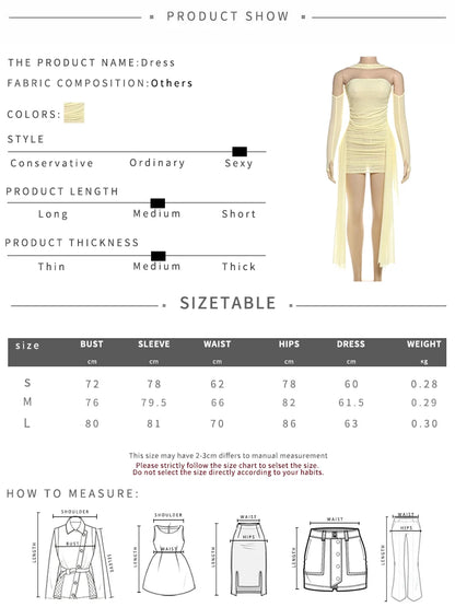 kliou Mesh Simple Women Mini Dress Fashion Solid Strapless Ribbons Tassel Body-shaping Vestidos+Seperately Full Sleeve Gloves