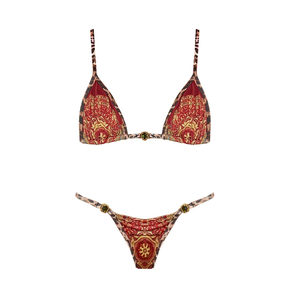 2025 New High Quality Elegant One Piece Swimsuit And Skirt Print Deep-V Lace-up Women Bikini Set Swimwear Party Bathing Suit