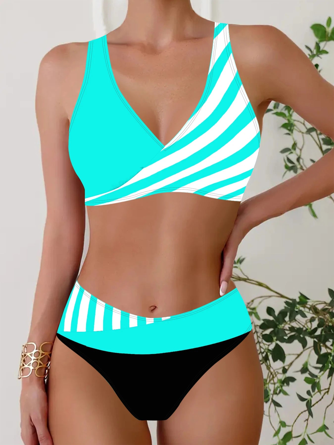 Sexy Women's Fashion Casual Classic Black and White Printed Women's Vacation Two-piece Bikini Set S-5XL