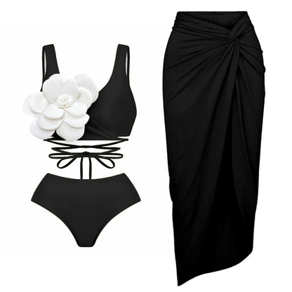 2025 3D Flower Bikini Set With Cover Up Luxury Swimsuit Women Sexy Floral Swimwear High Waist Monokini Desire Bodysuit Swim Suit