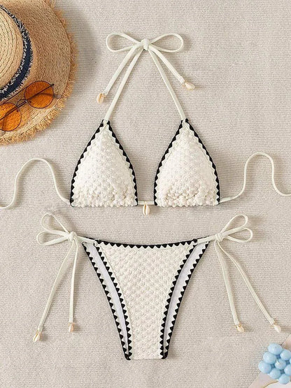 Sexy Halter Wrinkled Weave Bikini Set Shell Designer Swimsuit Women Push Up Micro Bikinis Summer Bathing Suit Swim Beach Wear