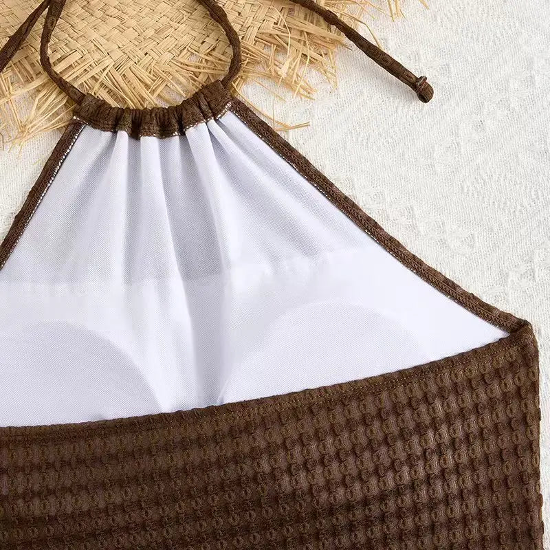 Sexy High Waist Bikini 2025 Women High Neck Swimwear Female Swimsuit Solid Bathers Swimming Bathing Swim Suit Summer Beachwear