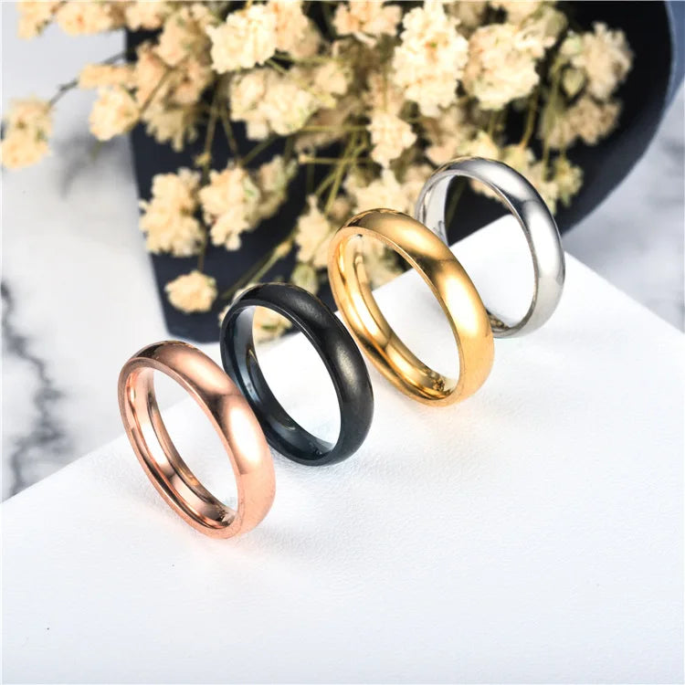 Simple 4mm 6mm Titanium Ring Women Men Prevent Allergy High Polished Wedding Rings Stainless Steel Couple Finger Jewelry Gifts