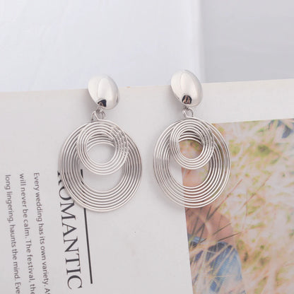 Two-layers Circles Women's Hanging Earrings Gold Color Silver Color Metal Spiral Pendants Dangle Earrings for Female European
