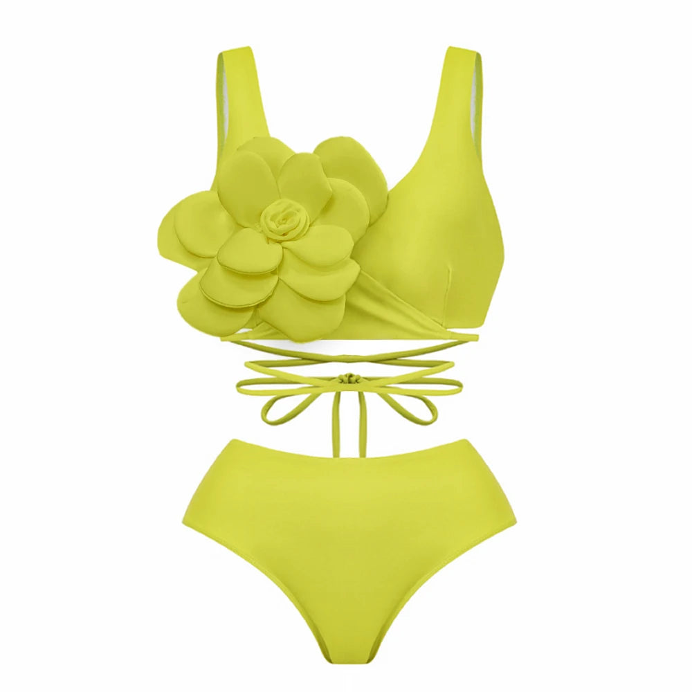 2025 3D Flower Bikini Set With Cover Up Luxury Swimsuit Women Sexy Floral Swimwear High Waist Monokini Desire Bodysuit Swim Suit