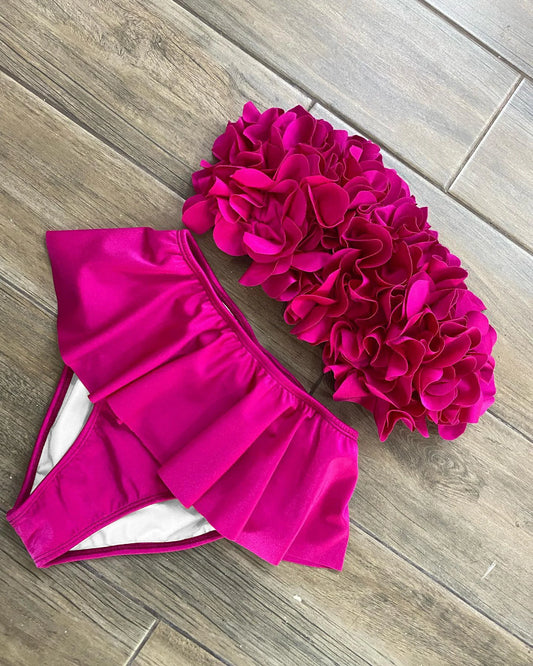 2025 Summer New Sexy Petal Push Up Backless Bikini Set Women Fashion Flower Ruffles Bikini Lady Solid Beachwear Bathing Suit