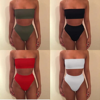 Sexy Solid Color Bikini Set Two-Piece Swimsuit Spring Summer New Arrival Women's Fashionable Swimwear Pure Color Divided Suit