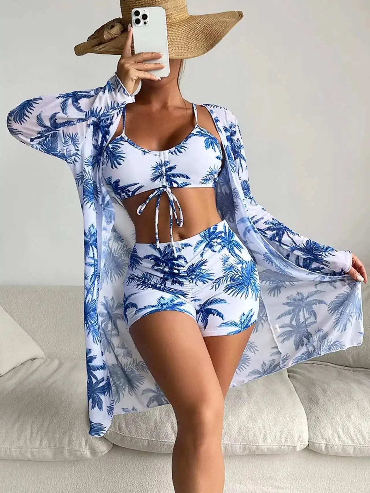 Mingyi New Multi-Color Mesh Cover up Sexy Leg Lengthening Swimsuit Top Bottoms Three-Piece Set Women's Swimwear