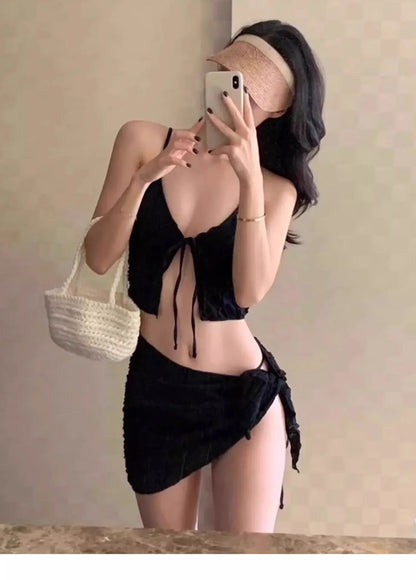 Sexy Three-Piece Bikini Swimsuit Women's Vacation Thermal Spring Separate Slimming Korean Ins High-End Feel Cross-Border