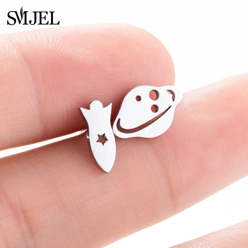 SMJEL Multiple Stainless Steel Stud Earrings for Women Girls Fashion Minimalist Skull Ghost Music Earrings Jewelry Punk Gifts
