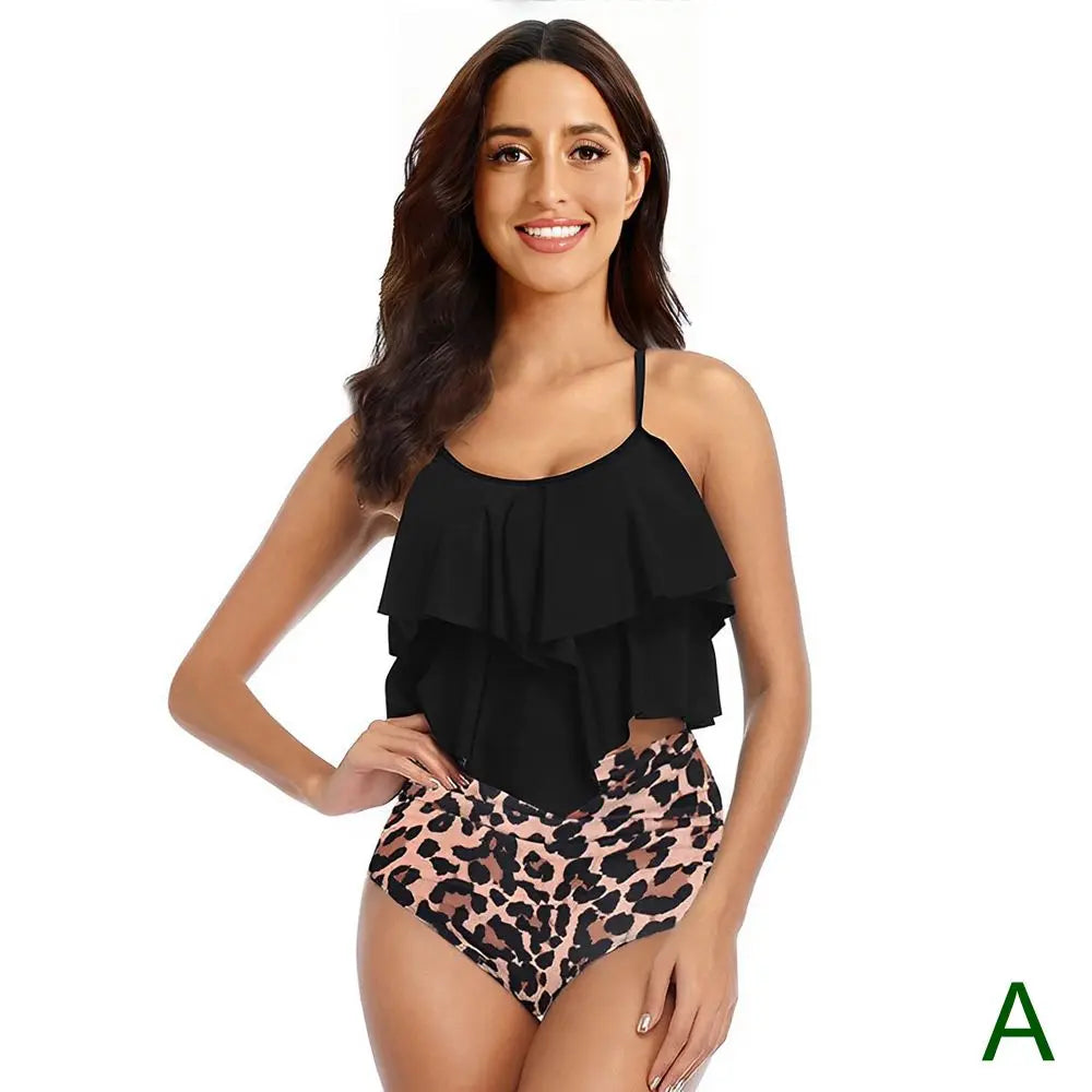 8 Colors Women Ruffled Tankini Set Padded Top With Adjustable Shoulder Straps Elastic Slim Knitted High Waisted Beachwear 2025