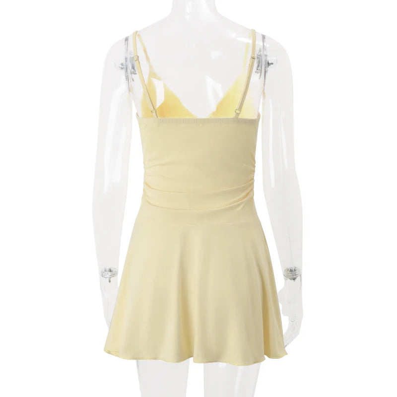 WhereMery Casual Solid Off Shoulder V-neck Slim A-line Dress Sexy Fashion Sleeveless Streetwear Mini Dresses Summer New Vestidos