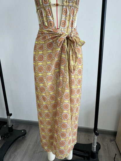 2025 New High Quality Elegant One Piece Swimsuit And Skirt Print Deep-V Lace-up Women Bikini Set Swimwear Party Bathing Suit