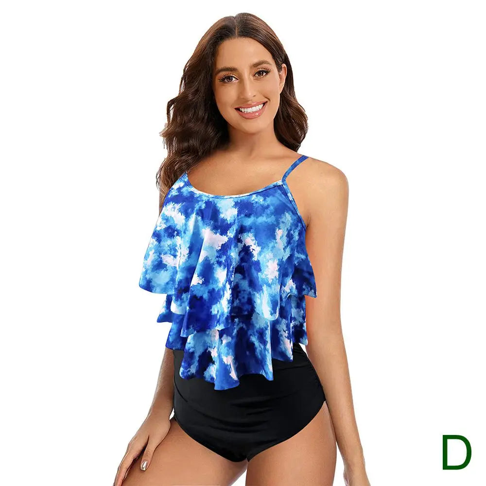 8 Colors Women Ruffled Tankini Set Padded Top With Adjustable Shoulder Straps Elastic Slim Knitted High Waisted Beachwear 2025