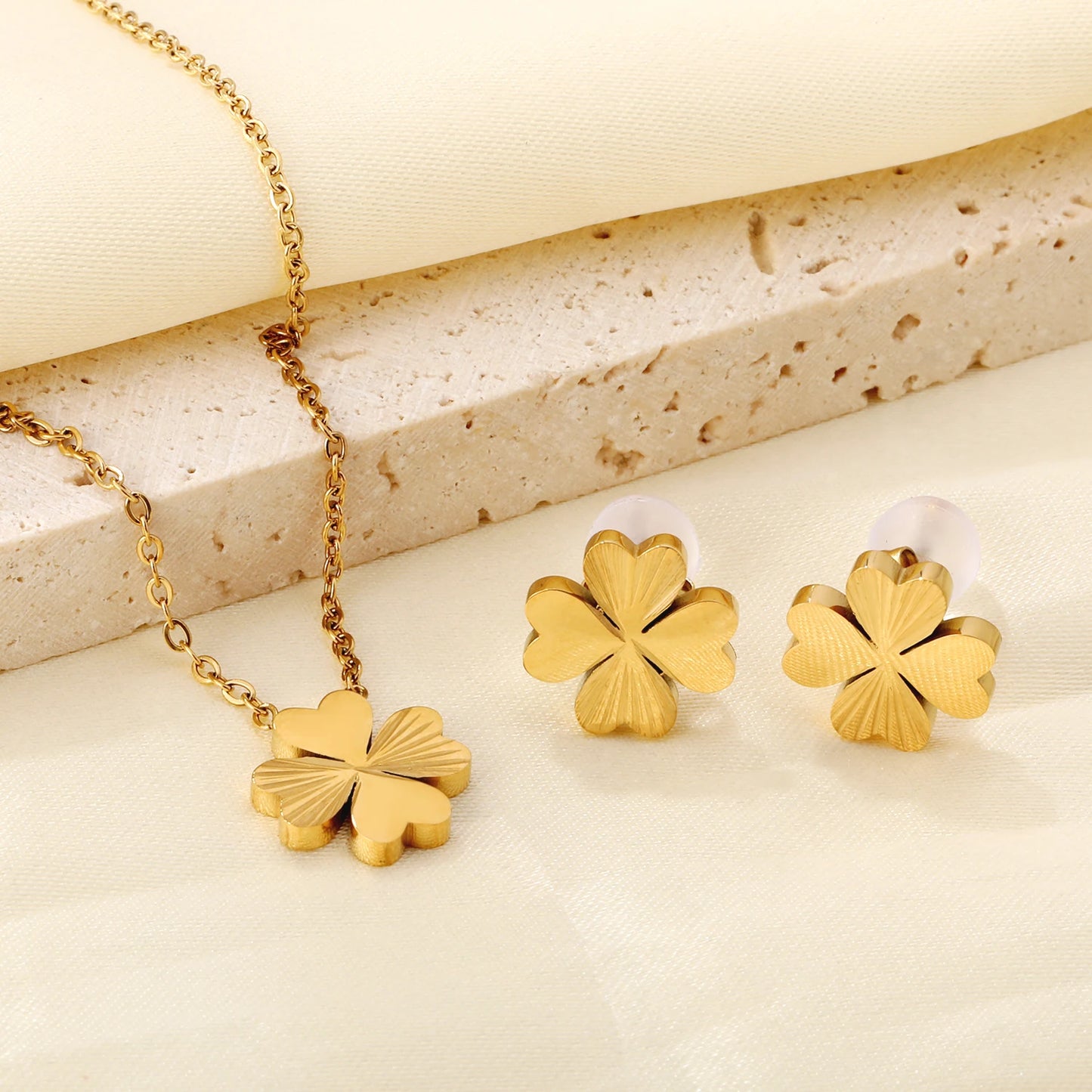 LUXUKISSKIDS Fashion Cubic Love Heart Minimalist Jewelry Set Necklace Earrings Bracelets Stainless Steel Women/Girls Accesories