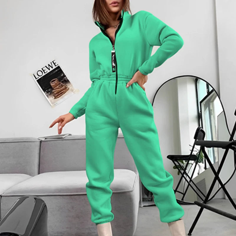 2023 Female Hoodies Jumpsuits One Piece Outfit Warm Fleece Sport Jumpsuit Women Sportswear Playsuit Long Sleeve Zipper Overalls