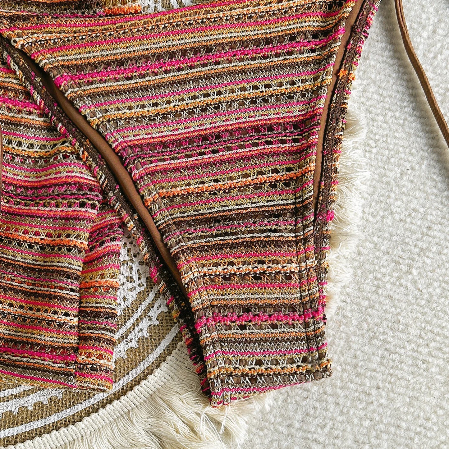 sexy knitted striped halter tie bikinis sets three pieces with shorts swimsuits beachwear bathing suit swimwear biquini tankini