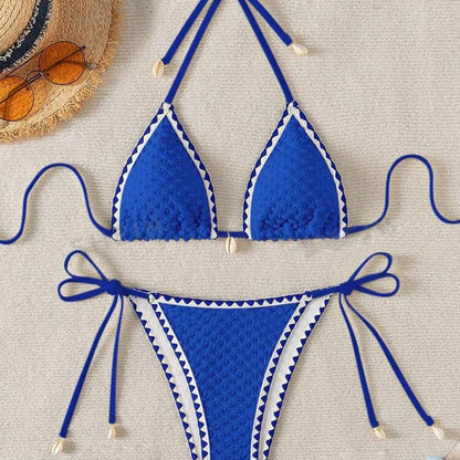 Sexy Halter Wrinkled Weave Bikini Set Shell Designer Swimsuit Women Push Up Micro Bikinis Summer Bathing Suit Swim Beach Wear