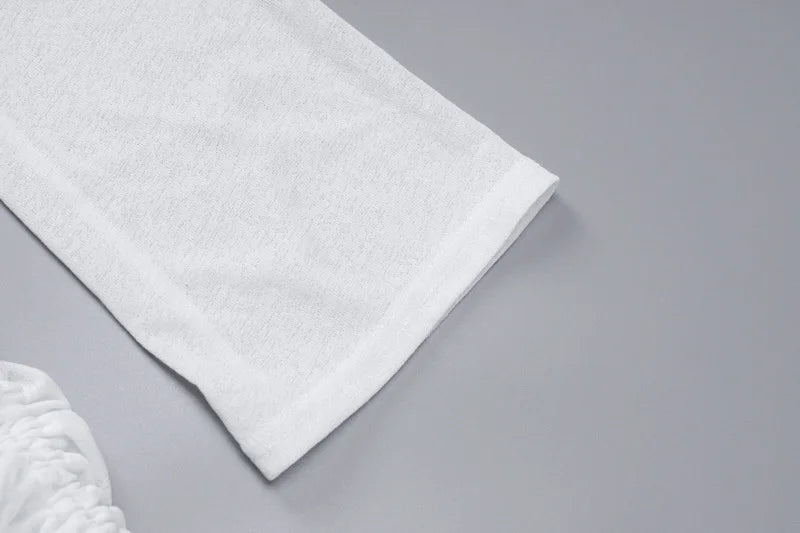 ALLNeon Fairycore White Perspective Oblique Shoulder Long Sleeve Mini Dress Hotsweet Shirring Hipster Dresses Sexy Clubwear Y2K