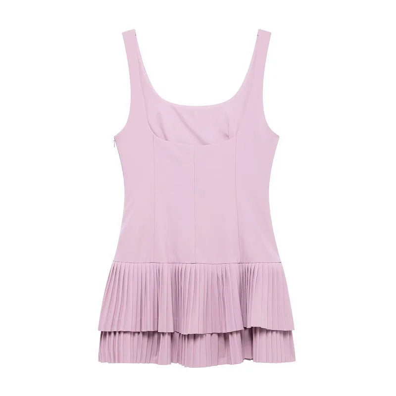 MUJER 2025 Pleated Mini Dress Women Jumpsuit Backless Short Dresses for Women Straps Playsuit Dress Woman Party Women's Dress