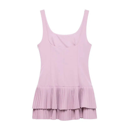 MUJER 2025 Pleated Mini Dress Women Jumpsuit Backless Short Dresses for Women Straps Playsuit Dress Woman Party Women's Dress