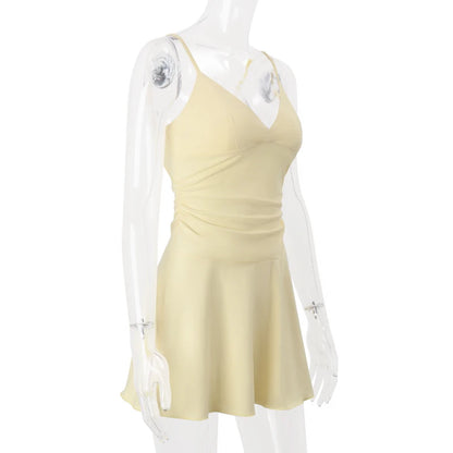 WhereMery Casual Solid Off Shoulder V-neck Slim A-line Dress Sexy Fashion Sleeveless Streetwear Mini Dresses Summer New Vestidos