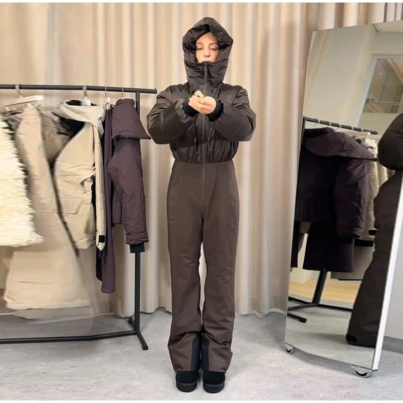 Cotton Ski Women's Winter Jumpsuit Sets Zipper Loose Jacket Straight Pants Suits Skiwear Snow Commute Street Outdoors Romper