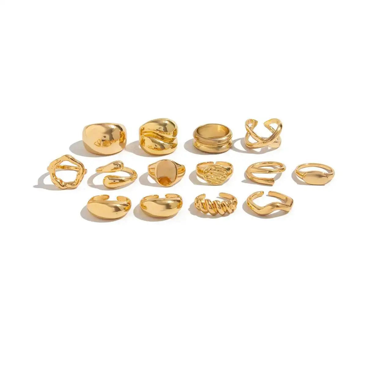 PuRui 14Pcs/Set Retro Creative Silver Color Rings for Women Men Gothic Chunky Thick Hollow Rings Finger Open Adjustable Jewelry