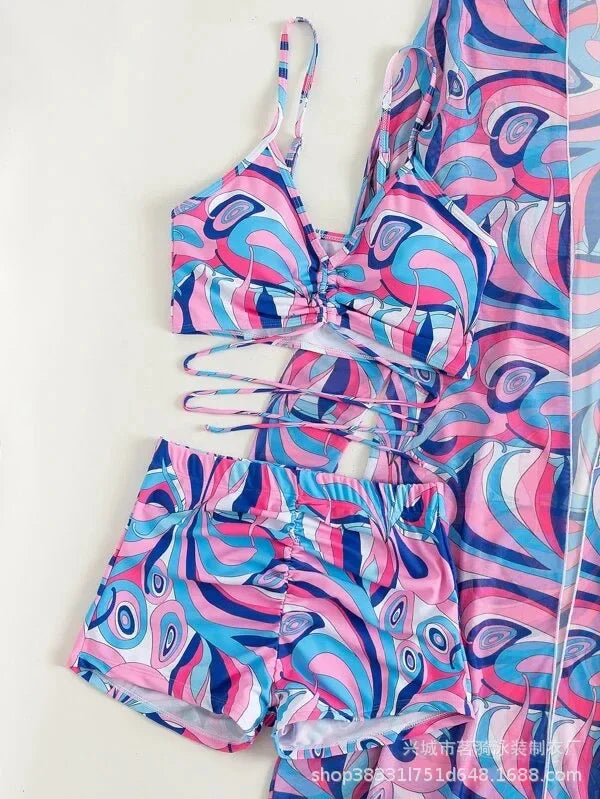 Mingyi New Multi-Color Mesh Cover up Sexy Leg Lengthening Swimsuit Top Bottoms Three-Piece Set Women's Swimwear