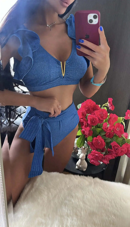 2025 Print Bikini Women Swimwear Push Up Swimsuit High Waist Biquini Halter Backless Bathing Suit Ruffle Beach Wear Summer
