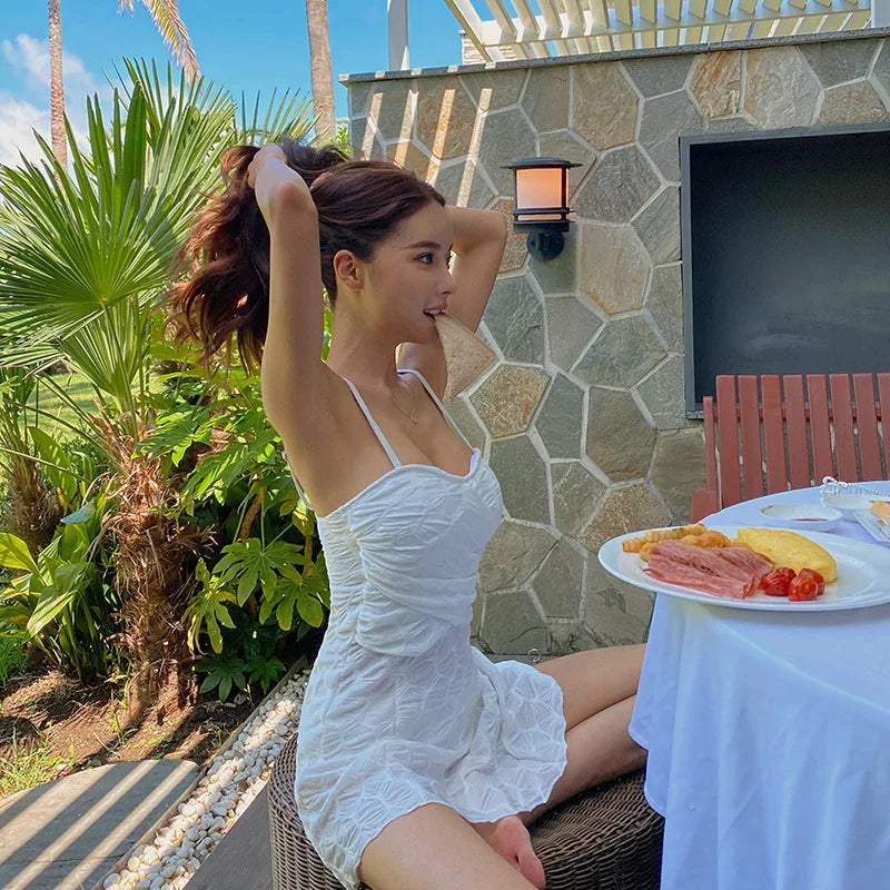 Sexy New One-Piece Swimsuit Women's Strapl Gathered Ba Batherie Thermal Belly Covering Slimming Casual Swimwear