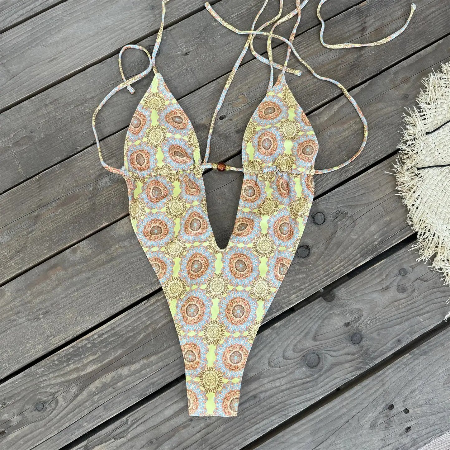 2025 New High Quality Elegant One Piece Swimsuit And Skirt Print Deep-V Lace-up Women Bikini Set Swimwear Party Bathing Suit