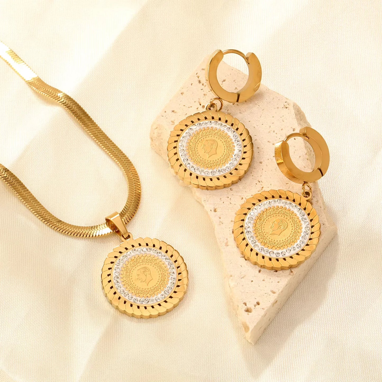 LUXUKISSKIDS Fashion Cubic Love Heart Minimalist Jewelry Set Necklace Earrings Bracelets Stainless Steel Women/Girls Accesories