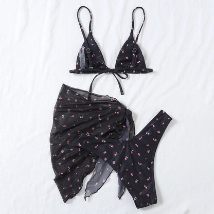 Yellow Floral Print Swimwear Mesh Cove Ups 3 Piece Bikini Set Damen Sexy Swimsuit Women 2026 Beach Wear Bikinis Swimming Wear