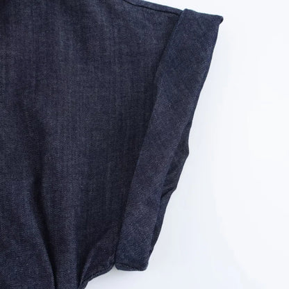 ETJ 2025  Spring New 1975 series denim MIDI dress with lapel side zipper fashion wrinkle waist slim elegant dress