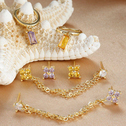 3PCS Exquisite Stainless Steel 12 Constellation Birthstone Earrings Set for Woman Cartilage Piercing Earrings Fashion Jewelry