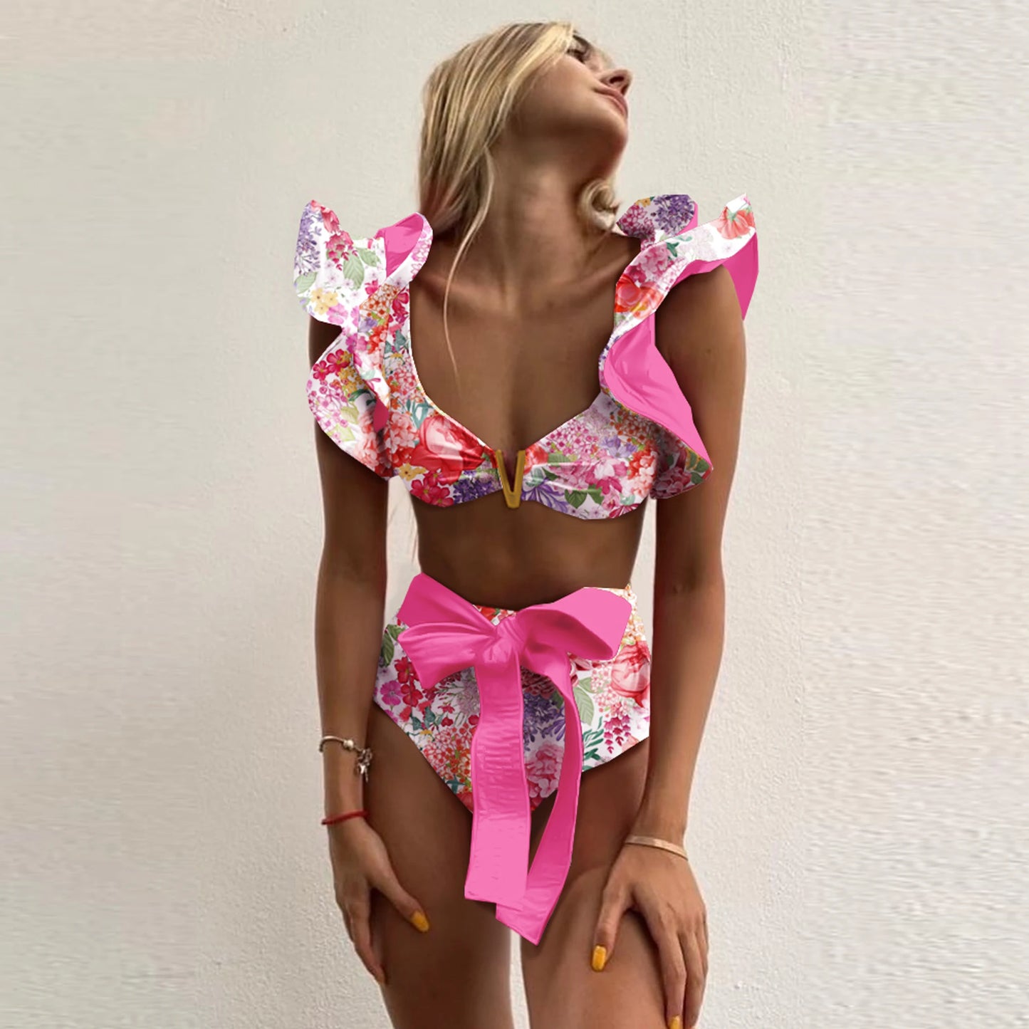 2025 Print Bikini Women Swimwear Push Up Swimsuit High Waist Biquini Halter Backless Bathing Suit Ruffle Beach Wear Summer