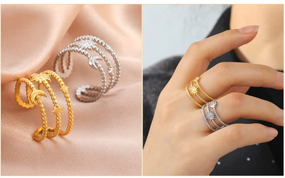 Skyrim Stainless Steel Women Rings Geometric Heart Aesthetic Adjustable Open Finger Ring Fashion Party Jewelry Gifts Wholesale