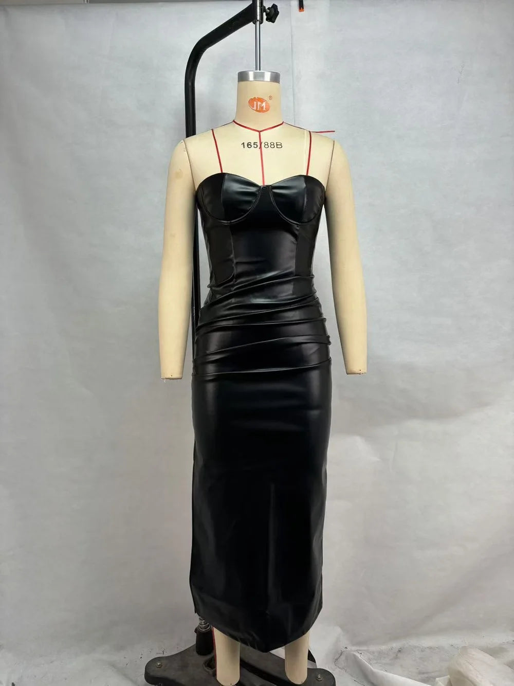 Luxury Leather Strapless Short Dress Chic Womens Summer Sexy Party Waist Curvy Dresses 2025 Evening Red Green Brown Y2K Cocktail