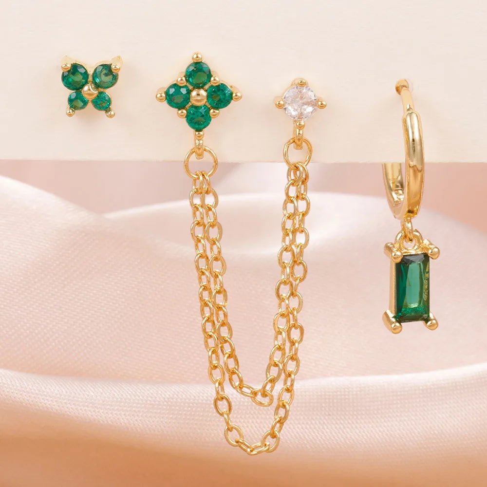 3PCS Exquisite Stainless Steel 12 Constellation Birthstone Earrings Set for Woman Cartilage Piercing Earrings Fashion Jewelry