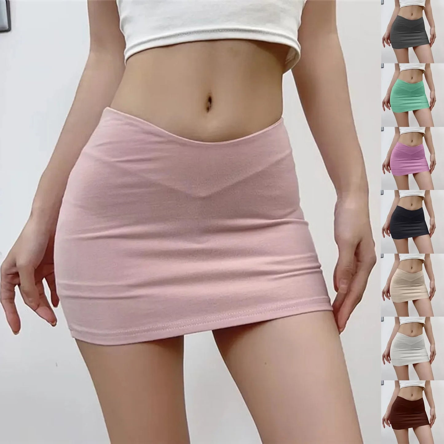 Ladies' Sexy and Spicy V-waist Slim Fit And Slimming Mini Skirt Fashion Streetwear Solid Color Casual Versatile Thin Skirt