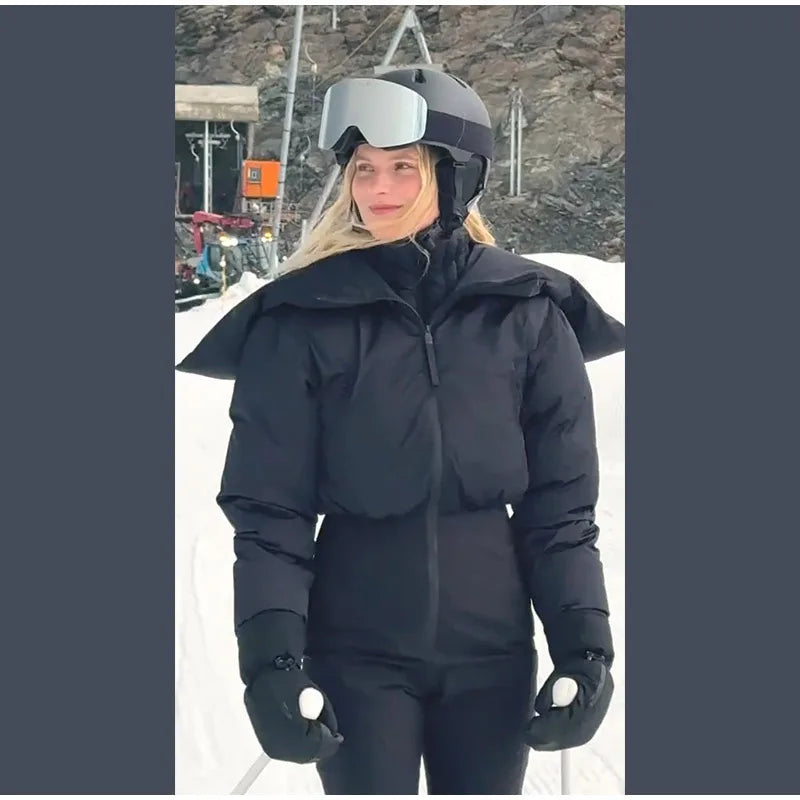 Cotton Ski Women's Winter Jumpsuit Sets Zipper Loose Jacket Straight Pants Suits Skiwear Snow Commute Street Outdoors Romper