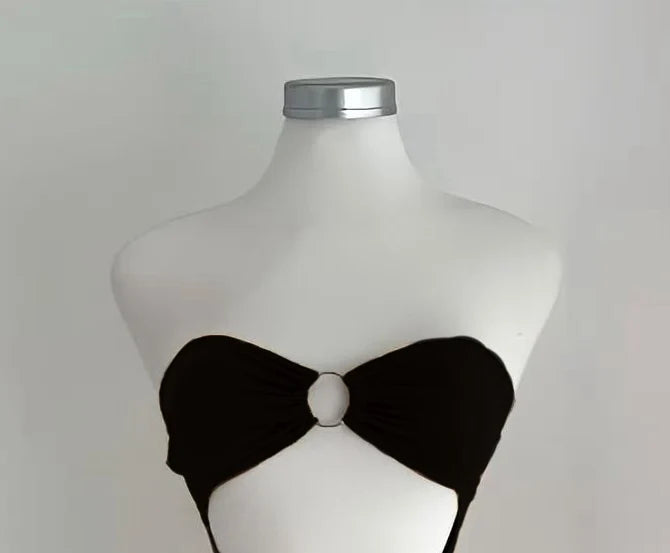 The 2025 summer new solid color sleeveless sexy strapless cutout long dress from Europe and America